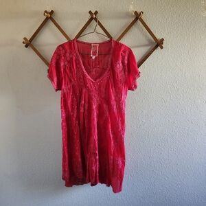 Johnny Was Bright Pink Butterfly Lace Tunic Top
